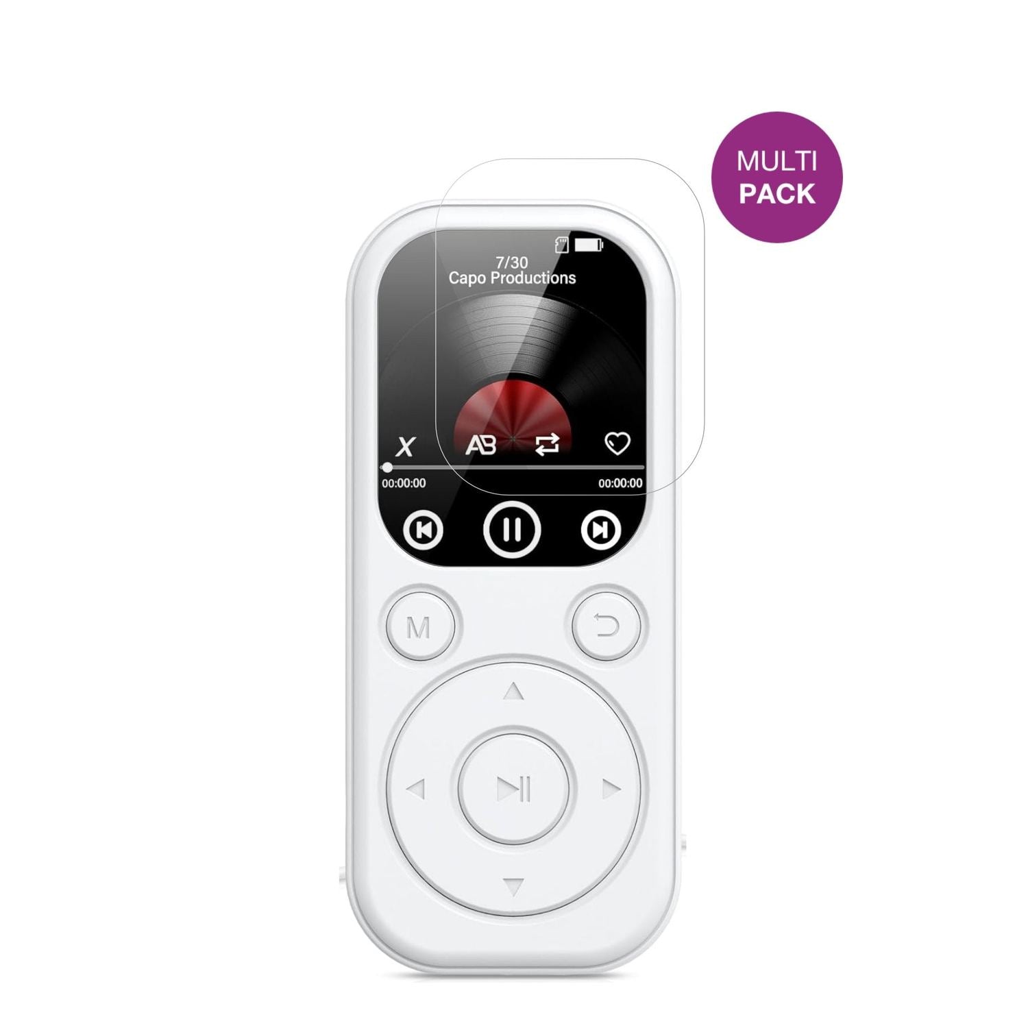 RWSRWMP301-BS MP3-Player mit aufgebrachter dipos Displayschutzfolie, glasklare Darstellung ohne Einschränkungen