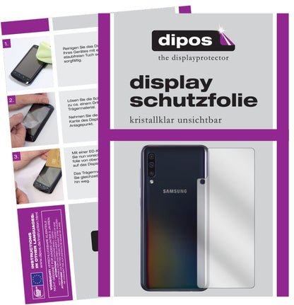 SamsungGalaxy A40 Rückseite mit aufgebrachter dipos Displayschutzfolie, glasklare Darstellung ohne Einschränkungen