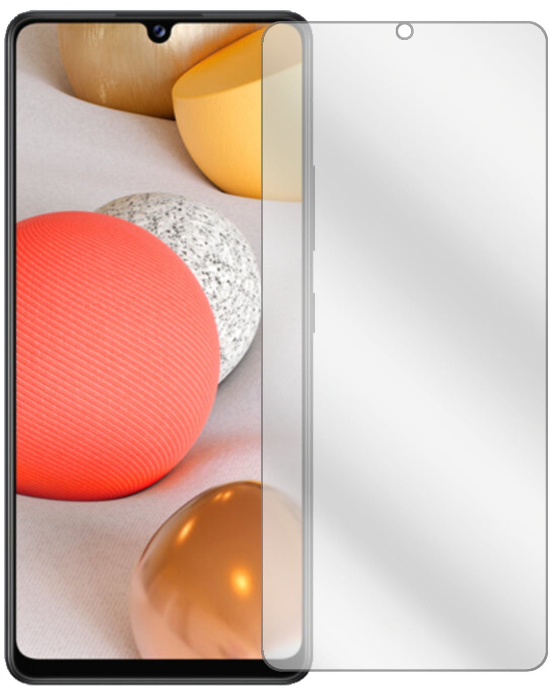 SamsungGalaxy A42 mit aufgebrachter dipos Displayschutzfolie, glasklare Darstellung ohne Einschränkungen
