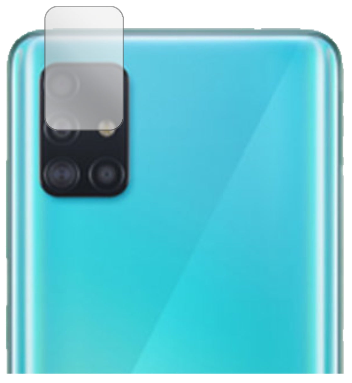 SamsungGalaxy A71 Kameralinse mit aufgebrachter dipos Displayschutzfolie, glasklare Darstellung ohne Einschränkungen