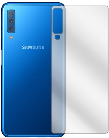 SamsungGalaxy A7 (2018) Rückseite mit aufgebrachter dipos Displayschutzfolie, glasklare Darstellung ohne Einschränkungen