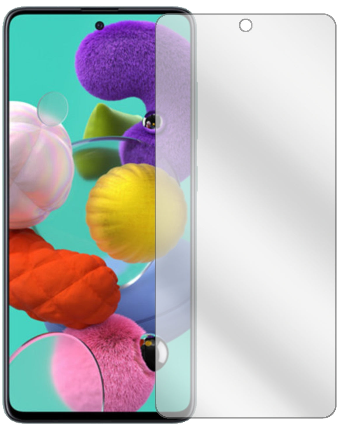 SamsungGalaxy A71 mit aufgebrachter dipos Displayschutzfolie, glasklare Darstellung ohne Einschränkungen