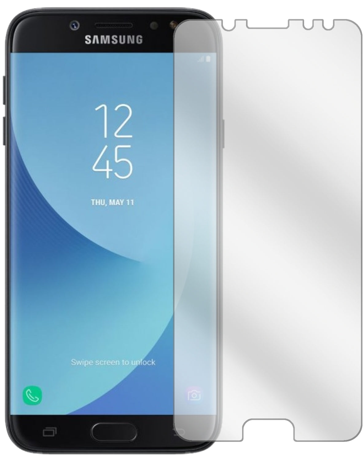 SamsungGalaxy J7 Pro mit aufgebrachter dipos Displayschutzfolie, glasklare Darstellung ohne Einschränkungen