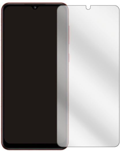 SamsungGalaxy M02 mit aufgebrachter dipos Displayschutzfolie, glasklare Darstellung ohne Einschränkungen