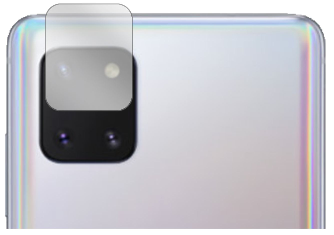 SamsungGalaxy Note 10 Lite Kameralinse mit aufgebrachter dipos Displayschutzfolie, glasklare Darstellung ohne Einschränkungen
