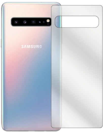 SamsungGalaxy S10 5G Rückseite mit aufgebrachter dipos Displayschutzfolie, glasklare Darstellung ohne Einschränkungen