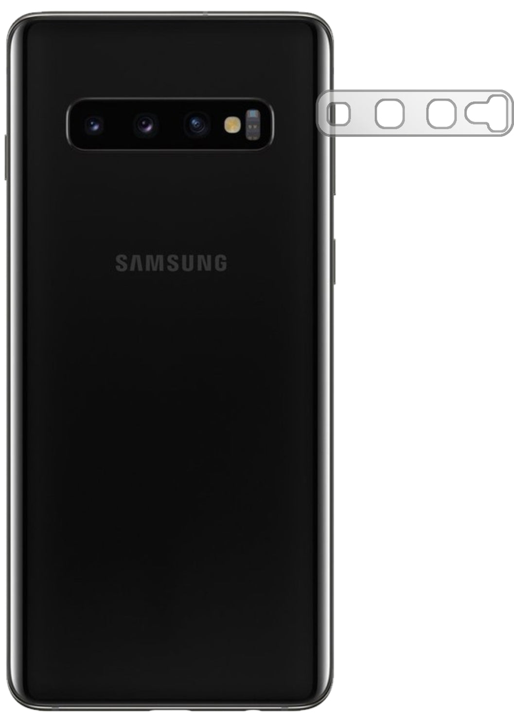 SamsungGalaxy S10 Plus Kameralinse mit aufgebrachter dipos Displayschutzfolie, glasklare Darstellung ohne Einschränkungen