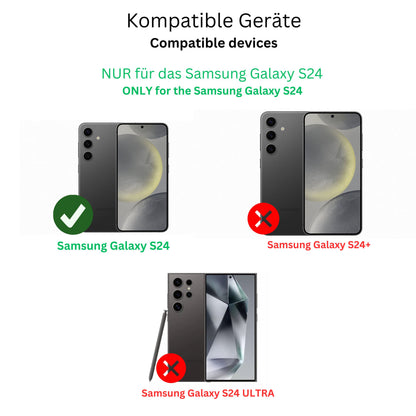 SamsungGalaxy S24 mit aufgebrachter dipos Panzerfolie, die lästige Fingerabdrücke minimiert