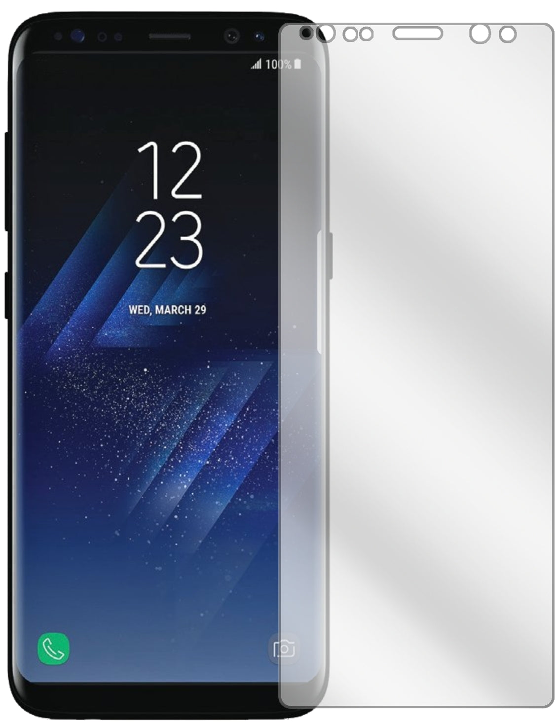 SamsungGalaxy S8 mit aufgebrachter dipos Displayschutzfolie, glasklare Darstellung ohne Einschränkungen