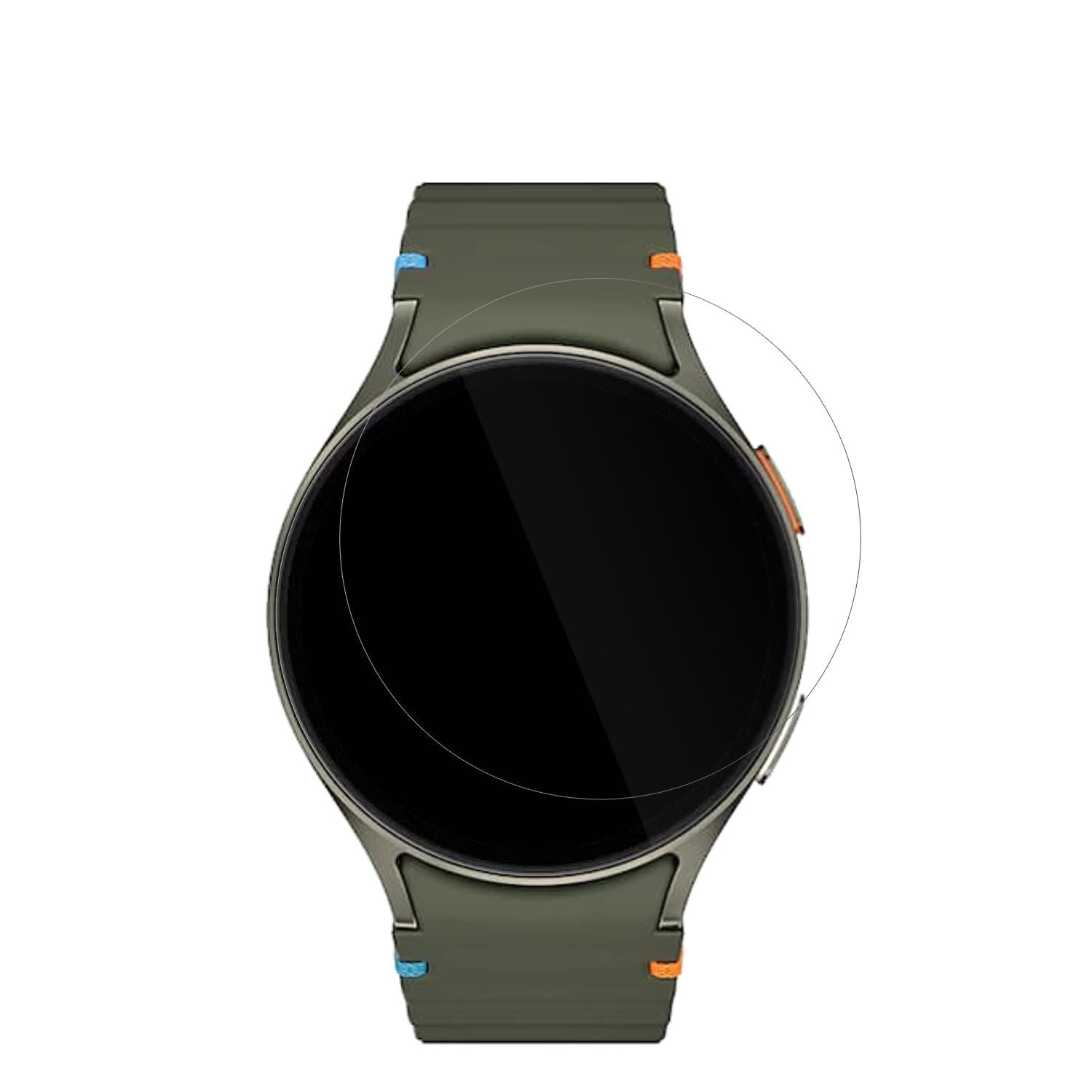 SamsungGalaxy Watch 7 44mm mit aufgebrachter dipos Displayschutzfolie, glasklare Darstellung ohne Einschränkungen