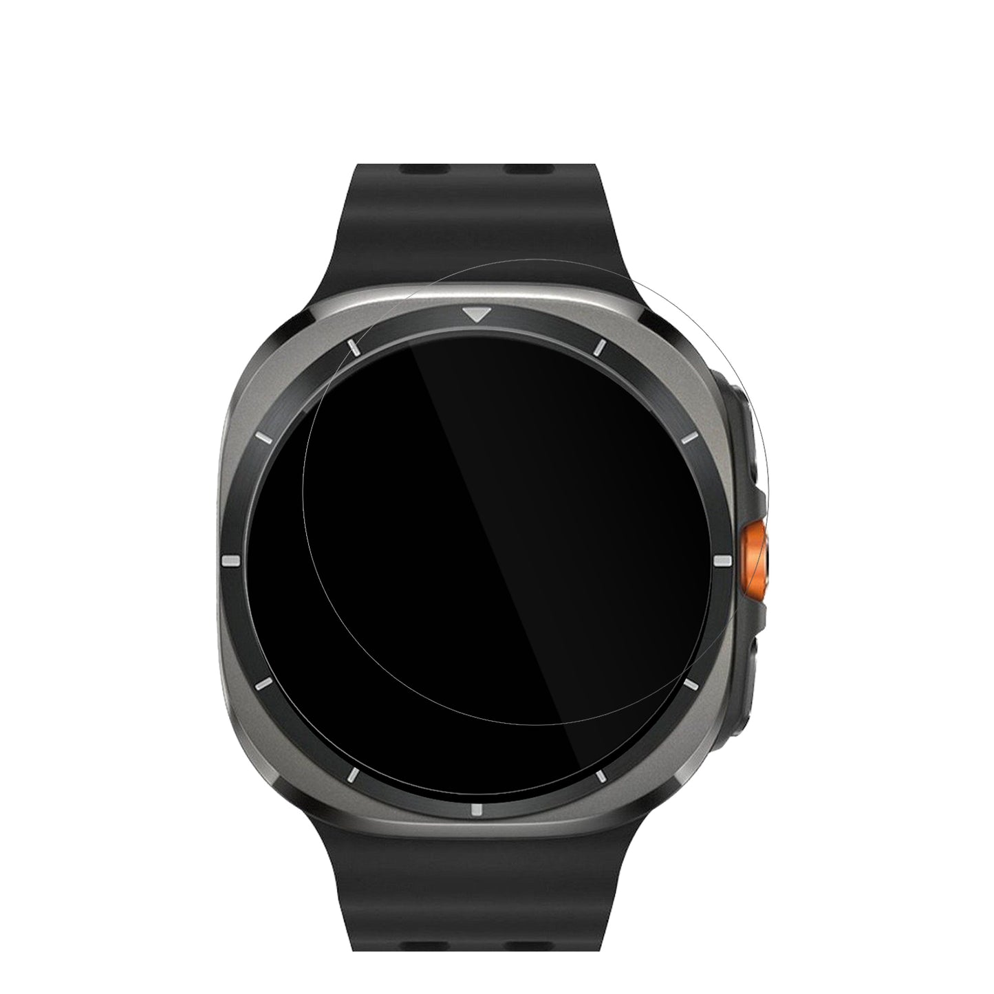 SamsungGalaxy Watch Ultra mit aufgebrachter dipos Displayschutzfolie, glasklare Darstellung ohne Einschränkungen