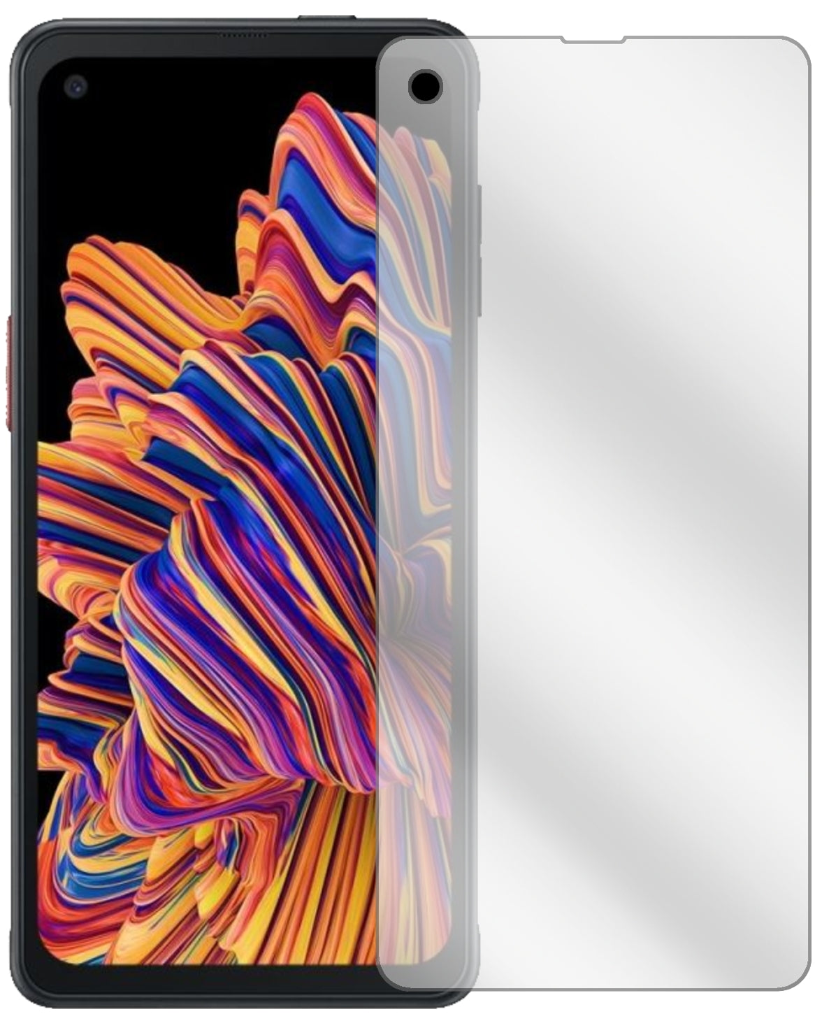 SamsungGalaxy XCover Pro mit aufgebrachter dipos Displayschutzfolie, glasklare Darstellung ohne Einschränkungen