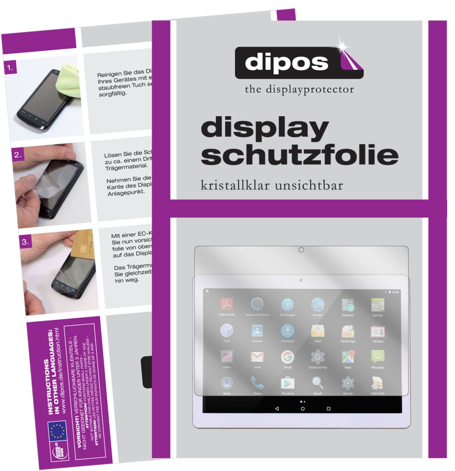 Sannuo10.1 Zoll 3G Tab mit aufgebrachter dipos Displayschutzfolie, glasklare Darstellung ohne Einschränkungen