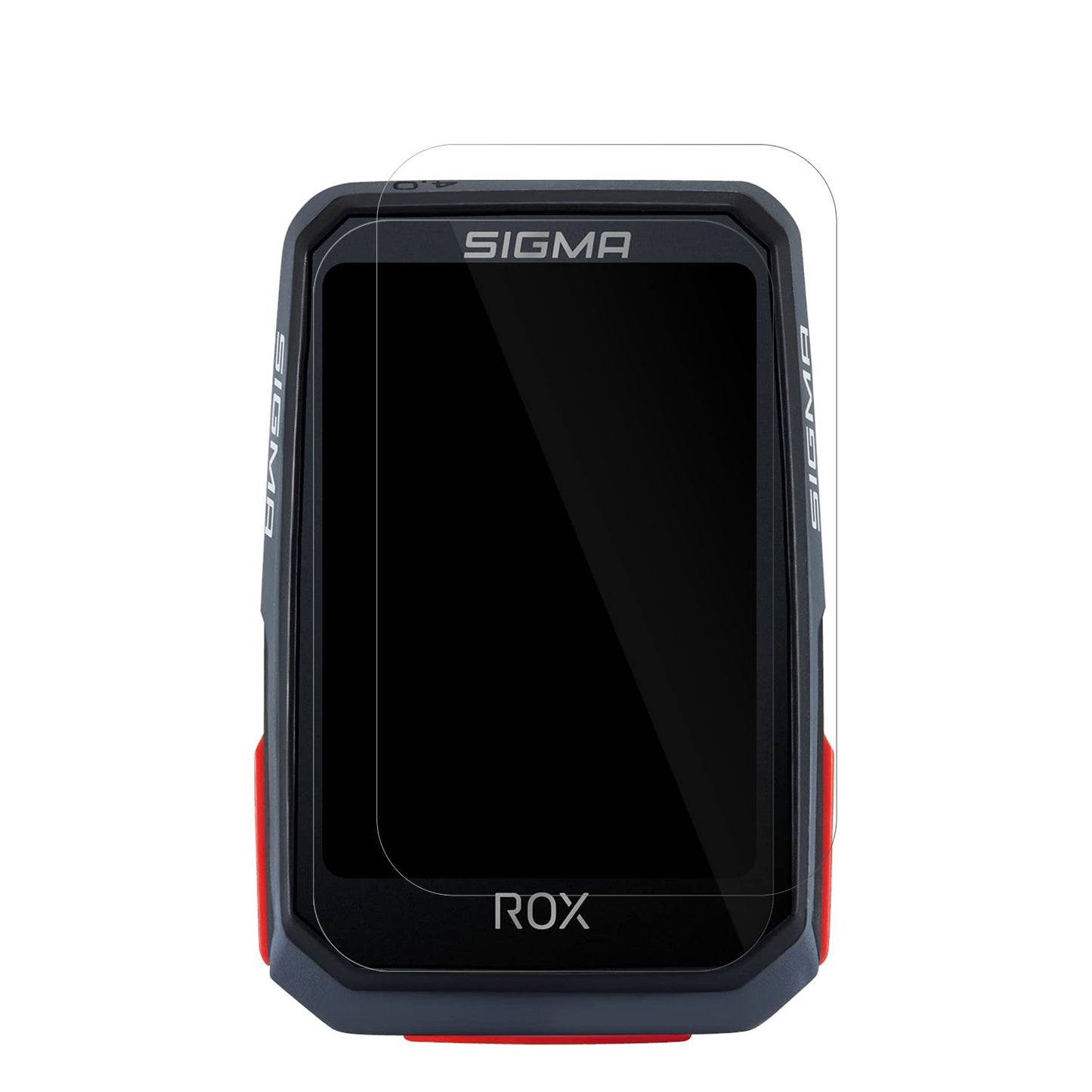 SIGMASport Rox 4.0 mit aufgebrachter dipos Displayschutzfolie, glasklare Darstellung ohne Einschränkungen