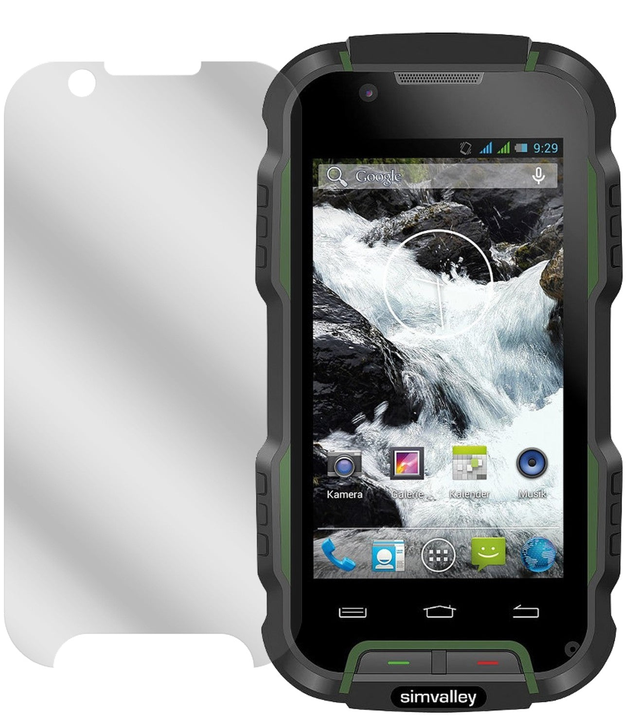 SimvalleyMobile Outdoor mit aufgebrachter dipos Displayschutzfolie, glasklare Darstellung ohne Einschränkungen