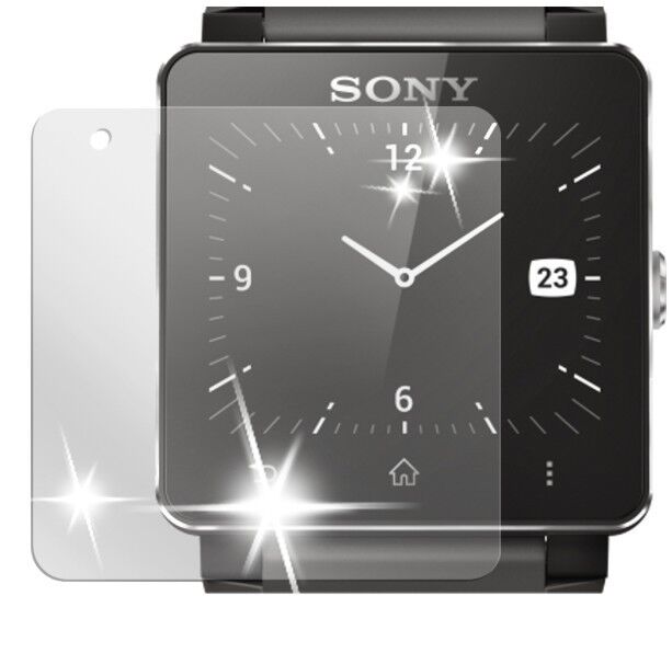 Smartwatch 2Sony mit aufgebrachter dipos Displayschutzfolie, glasklare Darstellung ohne Einschränkungen