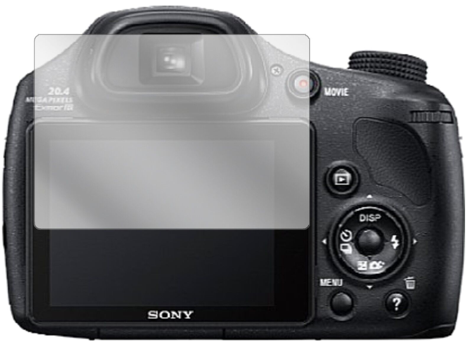 SonyCyber-shot DSC-HX350 mit aufgebrachter dipos Displayschutzfolie, glasklare Darstellung ohne Einschränkungen