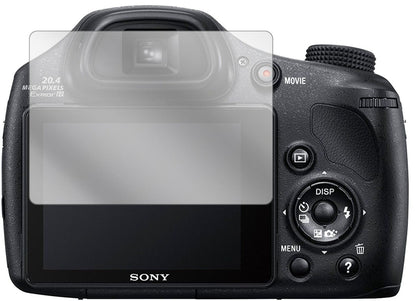 SonyDSC-HX350B Bridge-Kamera mit aufgebrachter dipos Displayschutzfolie, glasklare Darstellung ohne Einschränkungen