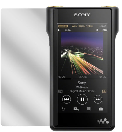 SonyNW-WM1A (MP3-Player) mit aufgebrachter dipos Displayschutzfolie, glasklare Darstellung ohne Einschränkungen