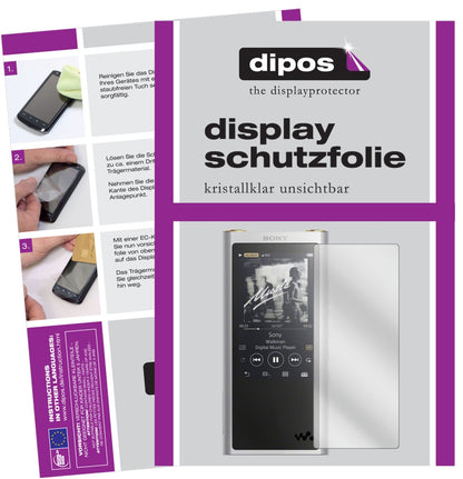 SonyNW-ZX300 (MP3-Player) mit aufgebrachter dipos Displayschutzfolie, glasklare Darstellung ohne Einschränkungen