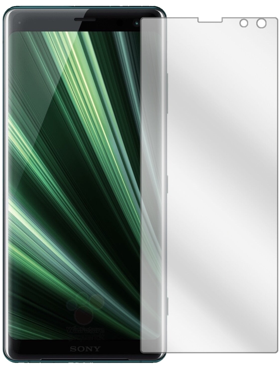 SonyXperia XZ3 mit aufgebrachter dipos Displayschutzfolie, glasklare Darstellung ohne Einschränkungen