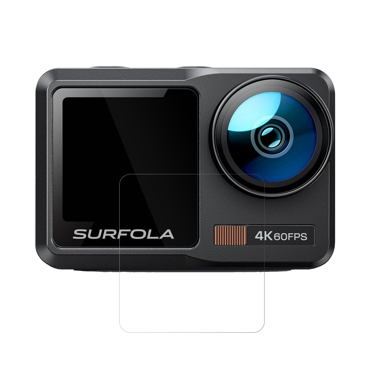 SurfolaSF630 Action Cam mit aufgebrachter dipos Displayschutzfolie, glasklare Darstellung ohne Einschränkungen