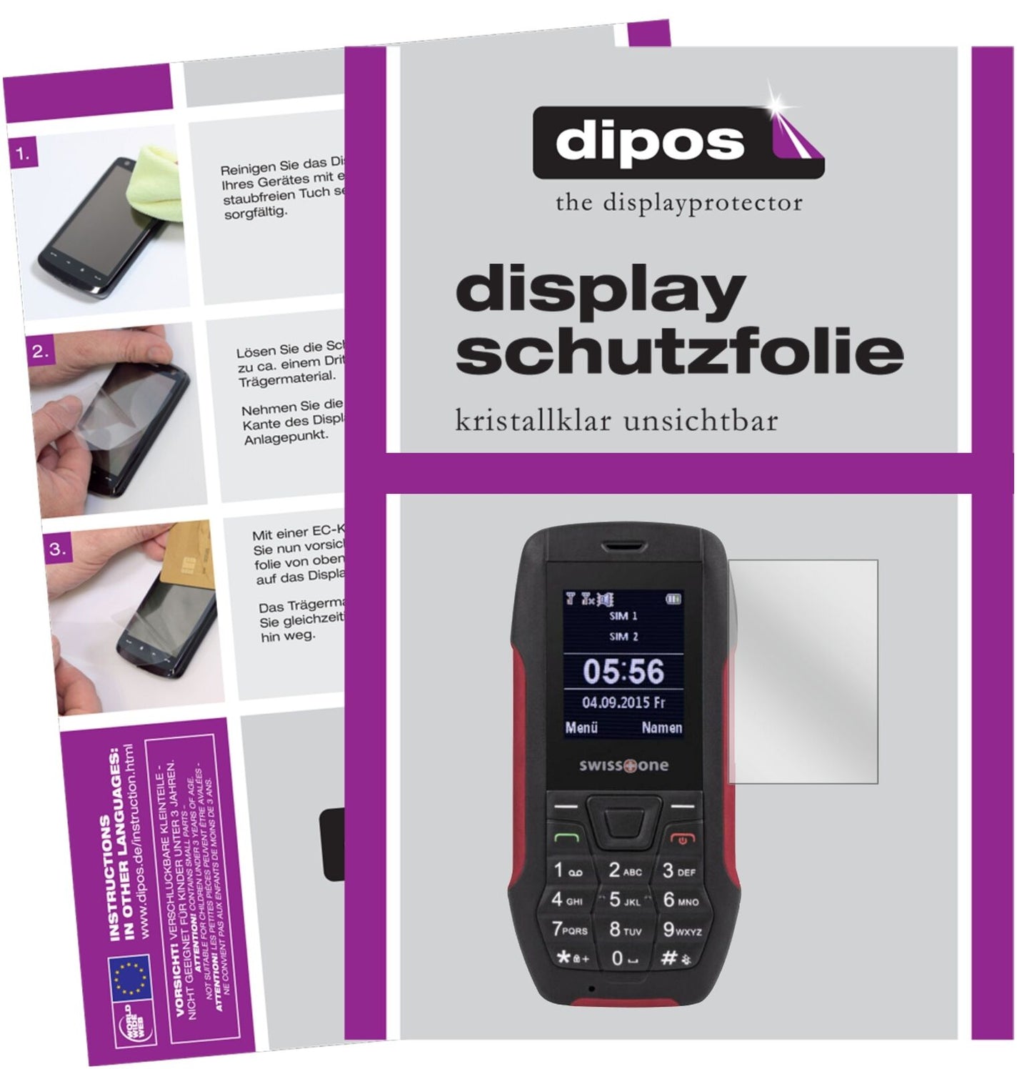 SwisstoneSX 567 mit aufgebrachter dipos Displayschutzfolie, glasklare Darstellung ohne Einschränkungen
