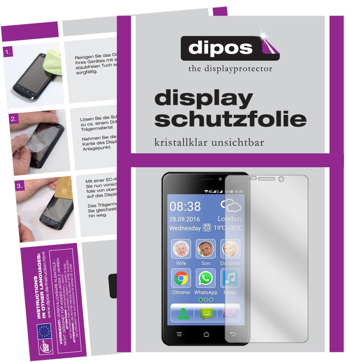 SwiteleSmart M2 mit aufgebrachter dipos Displayschutzfolie, glasklare Darstellung ohne Einschränkungen