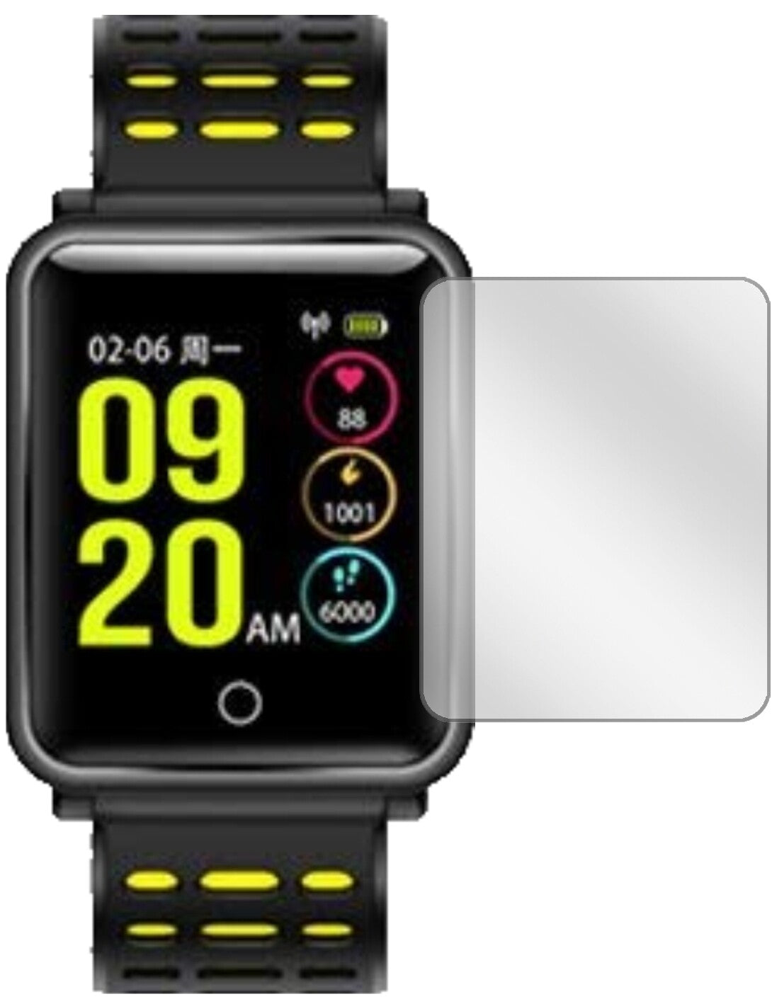 TagoBeeTB06 Smartwatch mit aufgebrachter dipos Displayschutzfolie, glasklare Darstellung ohne Einschränkungen