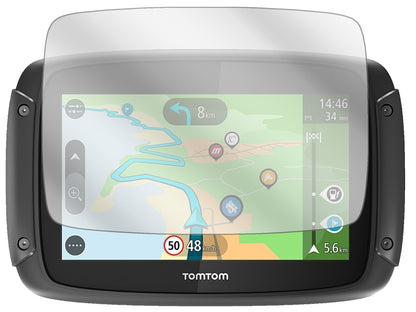 TomTomRider 500 mit aufgebrachter dipos Displayschutzfolie, glasklare Darstellung ohne Einschränkungen