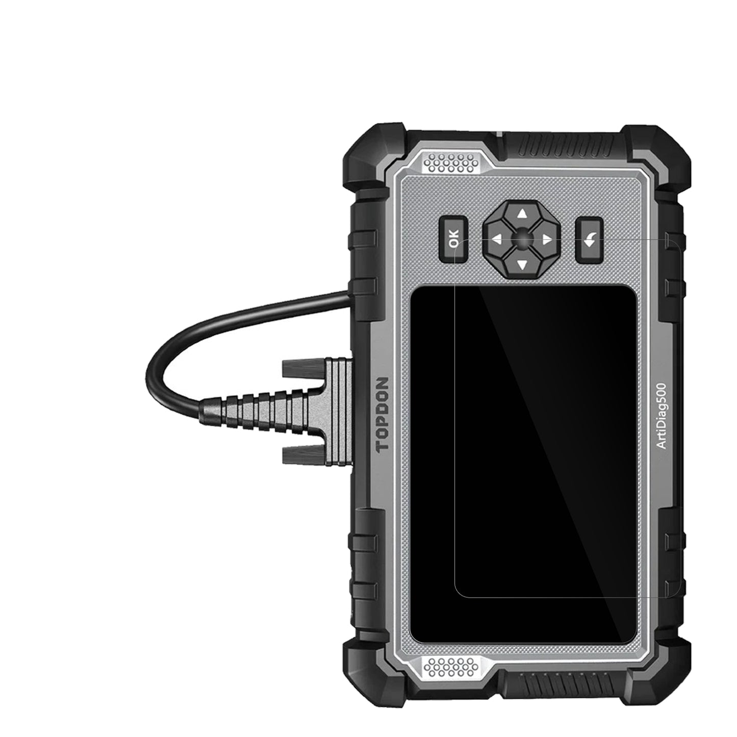 TOPDONOBD2 AD500 mit aufgebrachter dipos Displayschutzfolie, glasklare Darstellung ohne Einschränkungen