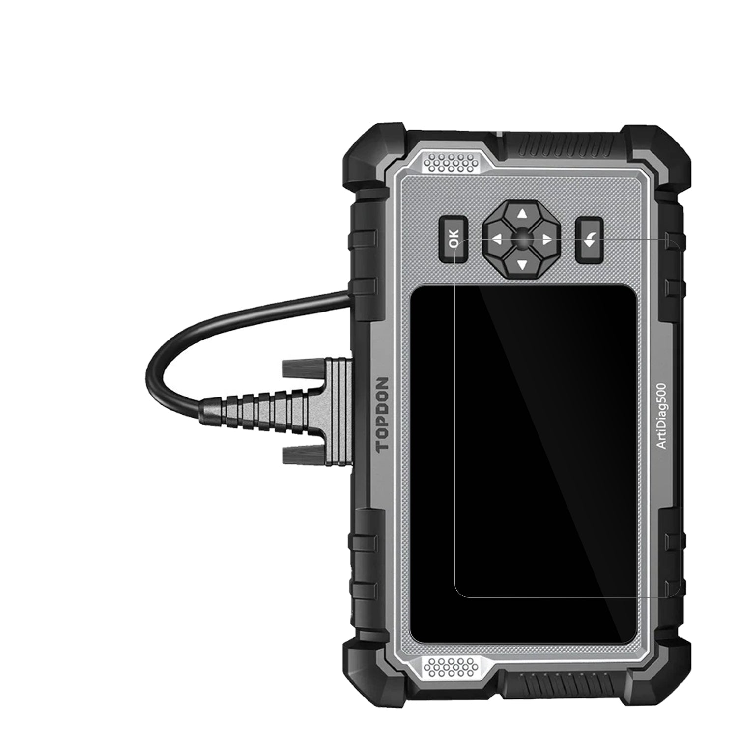 TOPDONOBD2 AD500 mit aufgebrachter dipos Displayschutzfolie, glasklare Darstellung ohne Einschränkungen