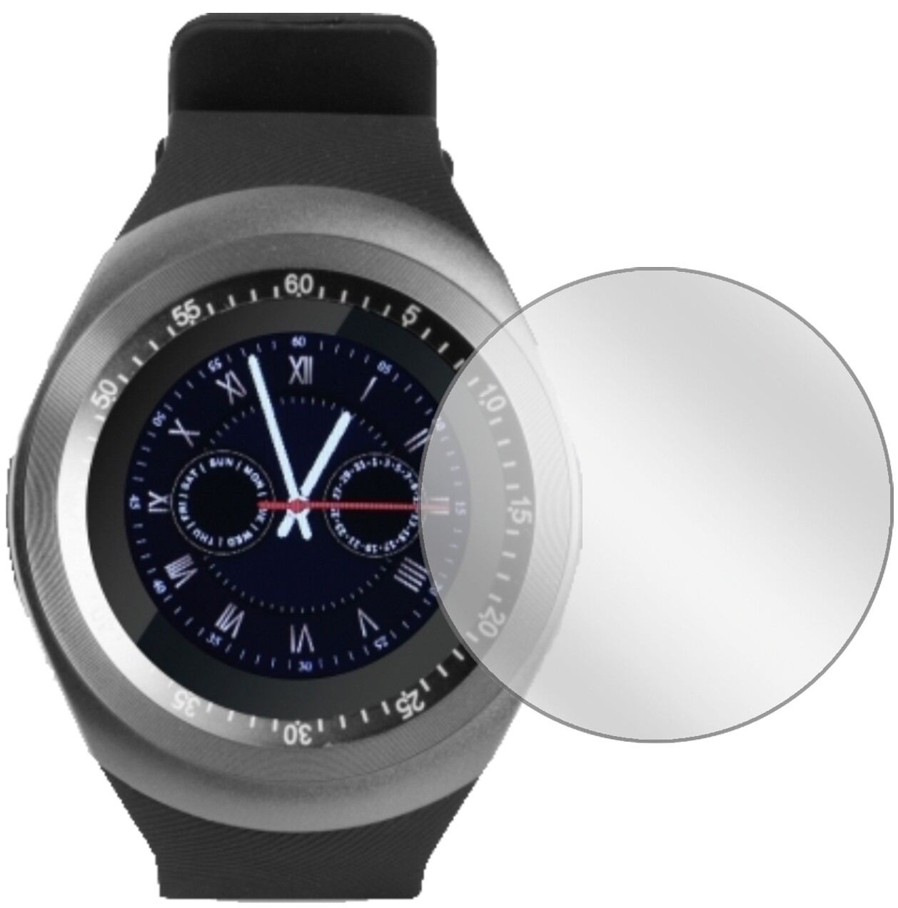 TrendGeekTG-SW1 Smartwatch mit aufgebrachter dipos Displayschutzfolie, glasklare Darstellung ohne Einschränkungen