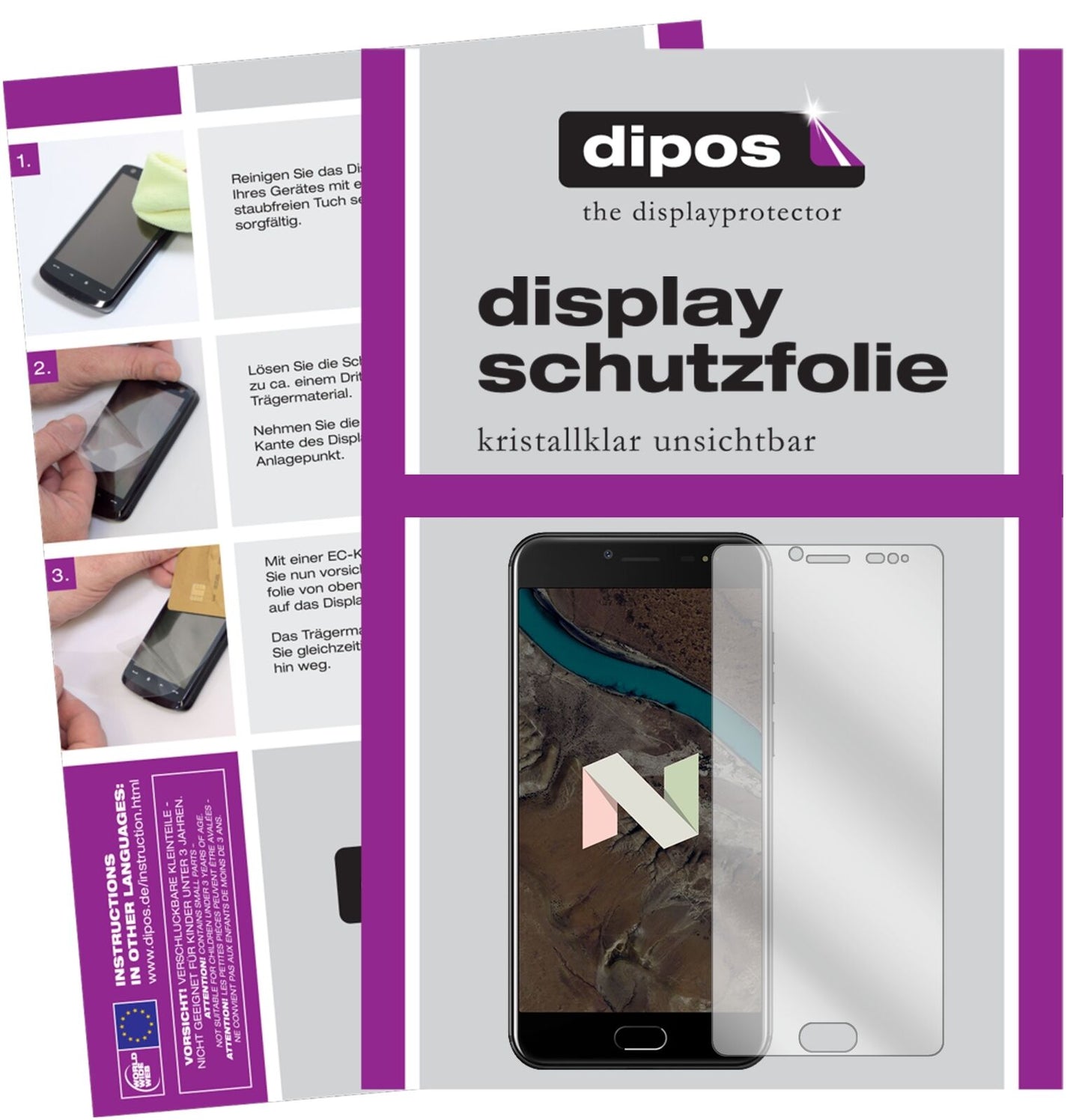UlefoneT1 Premium mit aufgebrachter dipos Displayschutzfolie, glasklare Darstellung ohne Einschränkungen