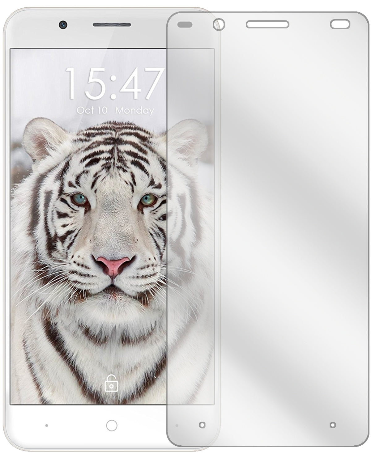 UlefoneTiger mit aufgebrachter dipos Displayschutzfolie, glasklare Darstellung ohne Einschränkungen