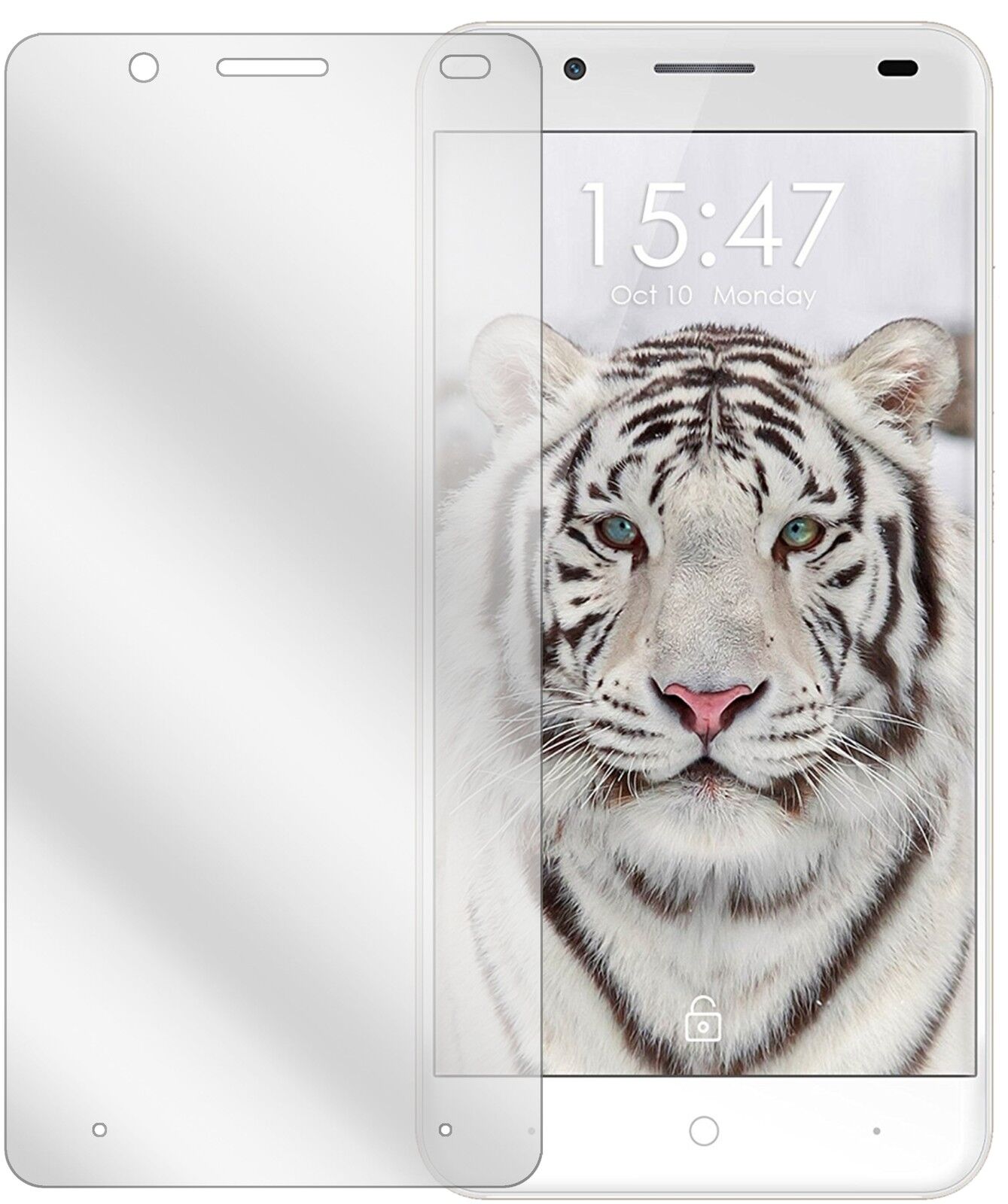 UlefoneTiger mit aufgebrachter dipos Displayschutzfolie, glasklare Darstellung ohne Einschränkungen