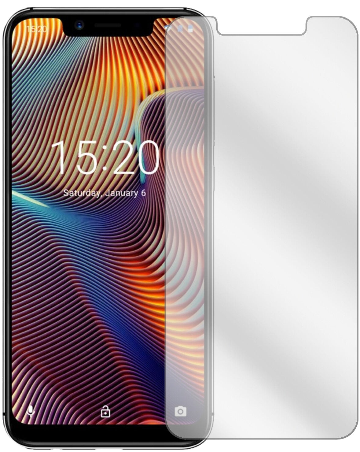 UmidigiA3 Pro (2018) mit aufgebrachter dipos Displayschutzfolie, glasklare Darstellung ohne Einschränkungen
