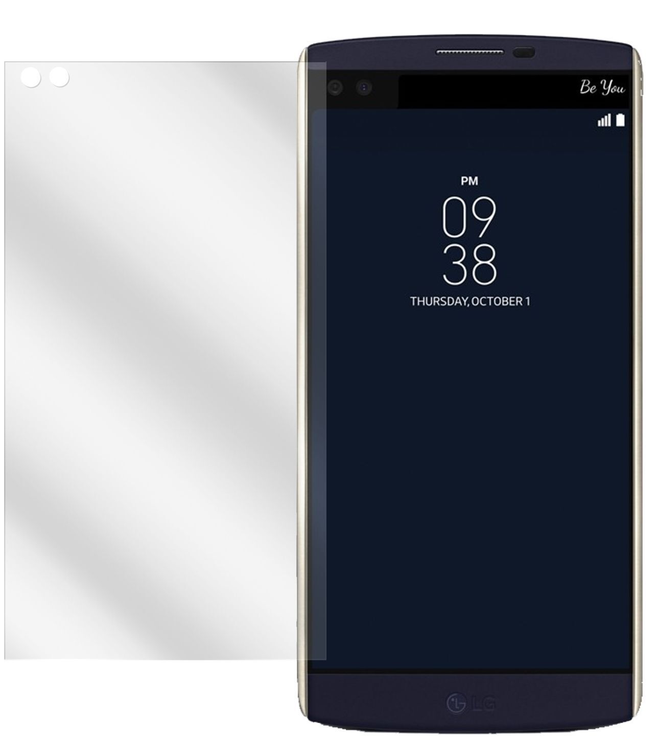 V10LG mit aufgebrachter dipos Displayschutzfolie, glasklare Darstellung ohne Einschränkungen