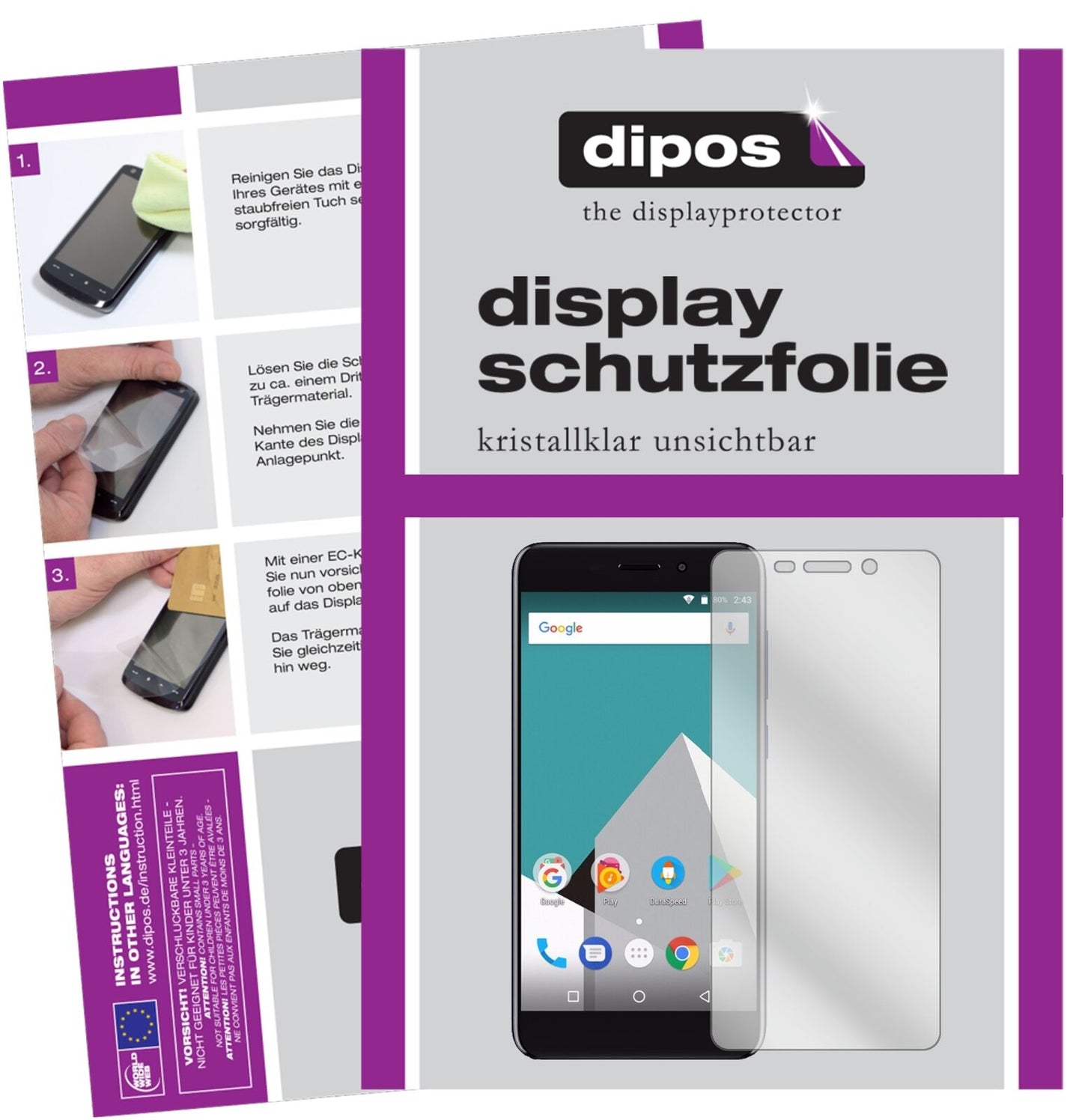 VerneeM5 mit aufgebrachter dipos Displayschutzfolie, glasklare Darstellung ohne Einschränkungen
