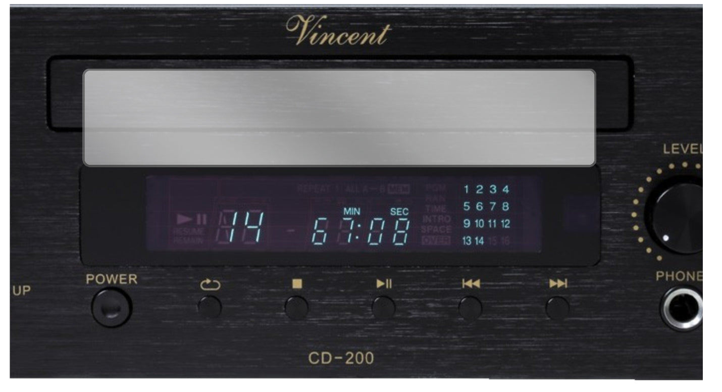 VincentCD-200 mit aufgebrachter dipos Displayschutzfolie, glasklare Darstellung ohne Einschränkungen