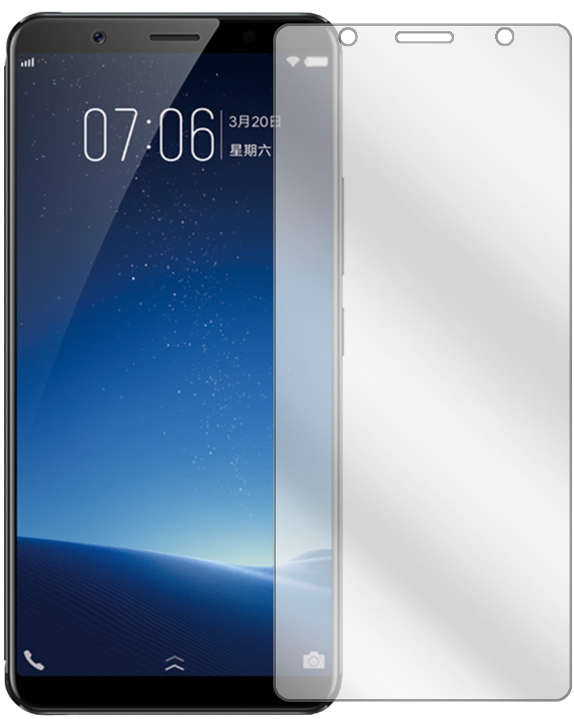VivoX20 Plus mit aufgebrachter dipos Displayschutzfolie, glasklare Darstellung ohne Einschränkungen