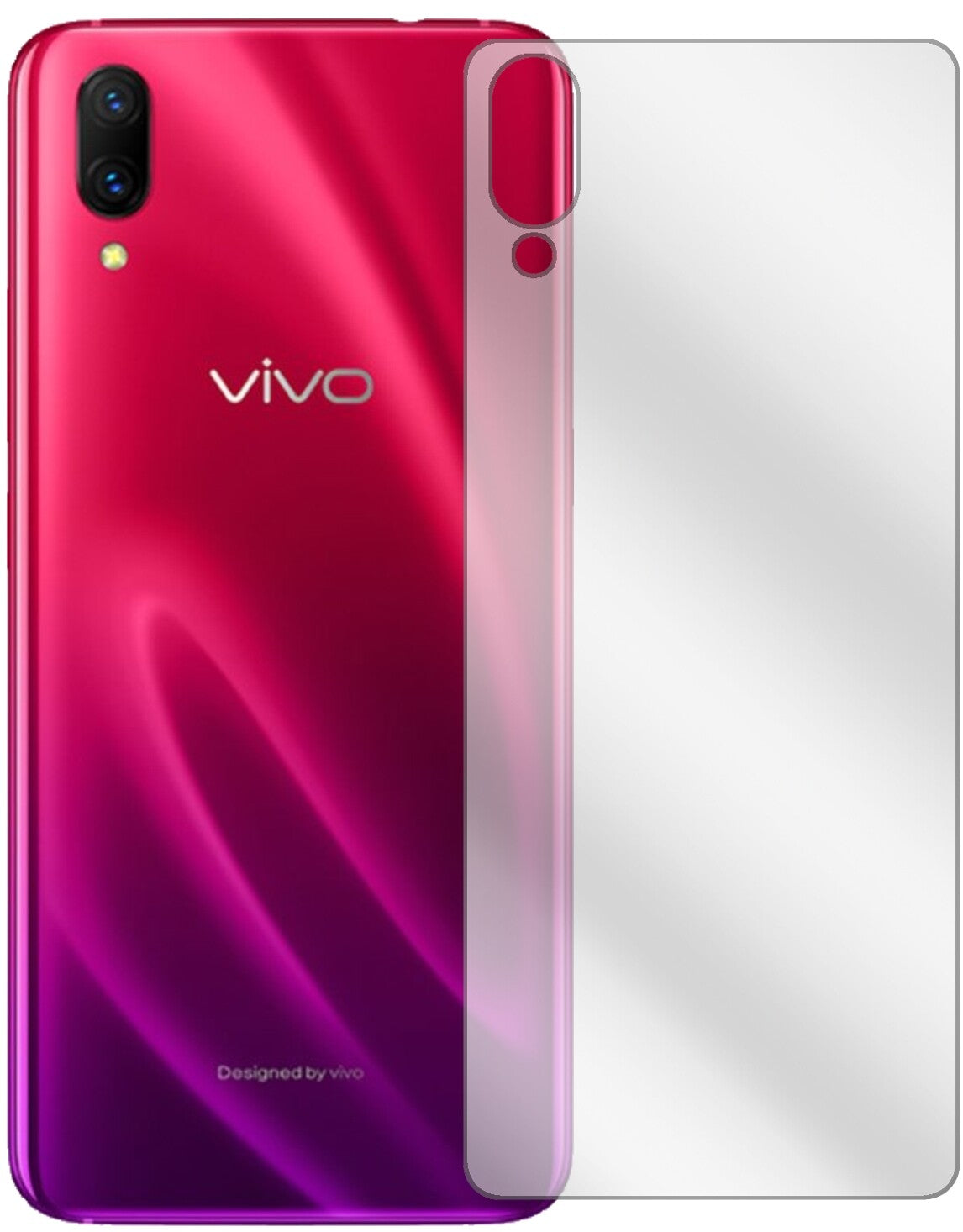VivoX23 Symphony Rückseite mit aufgebrachter dipos Displayschutzfolie, glasklare Darstellung ohne Einschränkungen