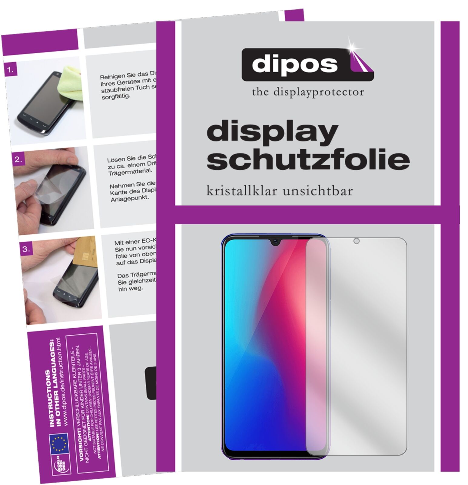 VivoZ3 mit aufgebrachter dipos Displayschutzfolie, glasklare Darstellung ohne Einschränkungen