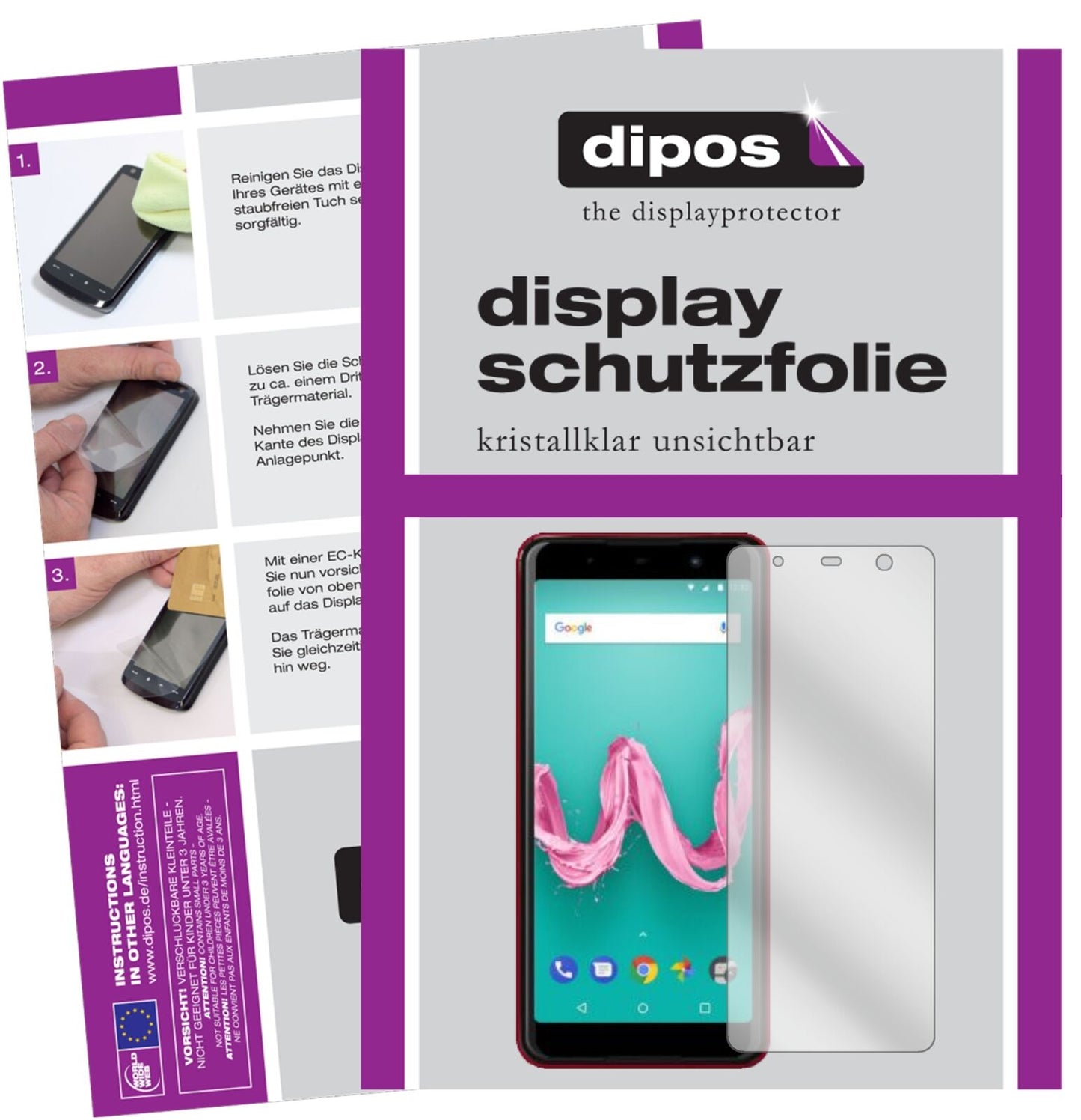 WikoLenny 5 mit aufgebrachter dipos Displayschutzfolie, glasklare Darstellung ohne Einschränkungen