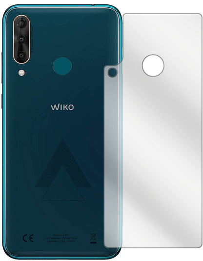 WikoView 3 Rückseite mit aufgebrachter dipos Displayschutzfolie, glasklare Darstellung ohne Einschränkungen