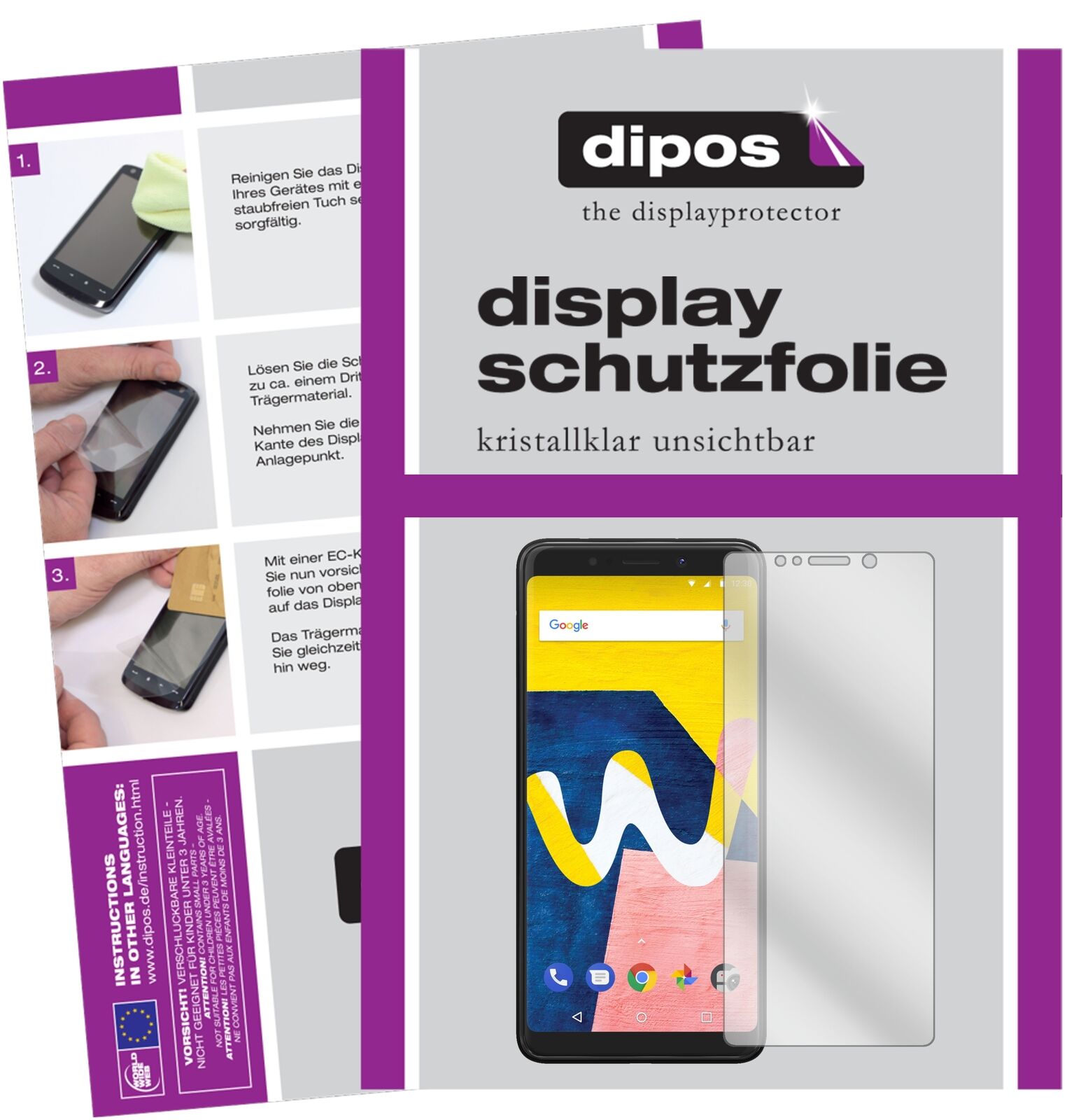 WikoView Lite mit aufgebrachter dipos Displayschutzfolie, glasklare Darstellung ohne Einschränkungen