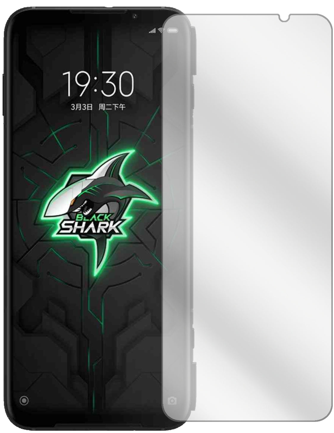 XiaomiBlack Shark 3 mit aufgebrachter dipos Displayschutzfolie, glasklare Darstellung ohne Einschränkungen