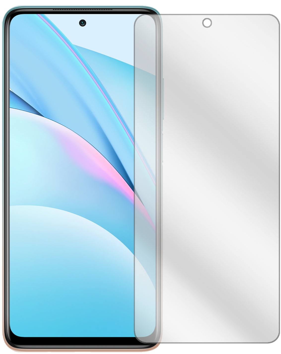 XiaomiMi 10T Lite mit aufgebrachter dipos Displayschutzfolie, glasklare Darstellung ohne Einschränkungen