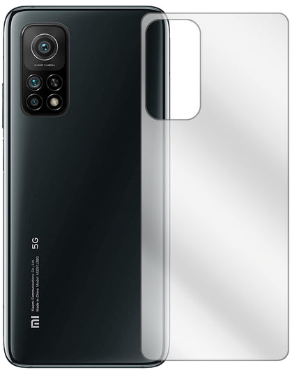 XiaomiMi 10T Pro Rückseite mit aufgebrachter dipos Displayschutzfolie, glasklare Darstellung ohne Einschränkungen