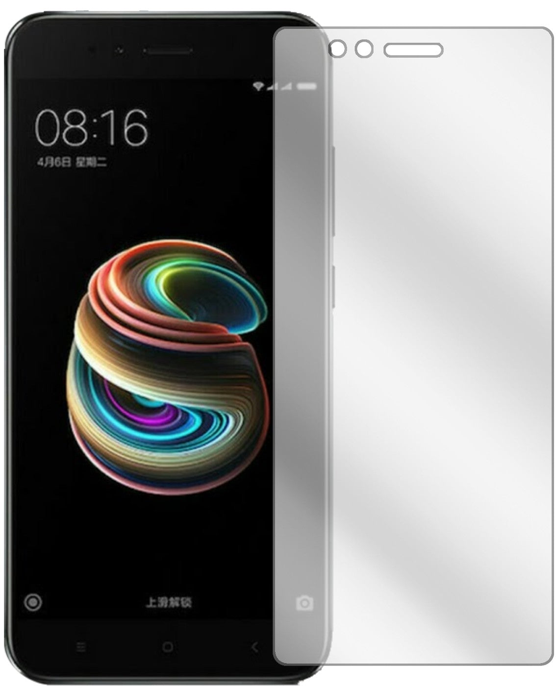XiaomiMi 5X mit aufgebrachter dipos Displayschutzfolie, glasklare Darstellung ohne Einschränkungen